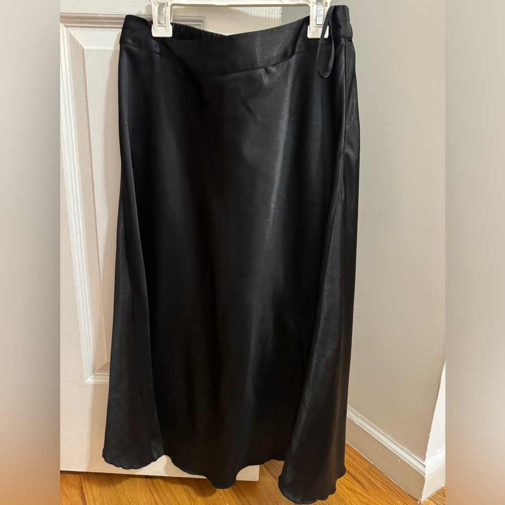 Black Satin midi skirt